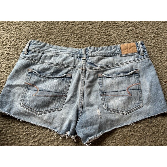 Women's American Eagle Distressed Shortie Size 14 Bright Blue Wash Denim - Picture 2 of 4
